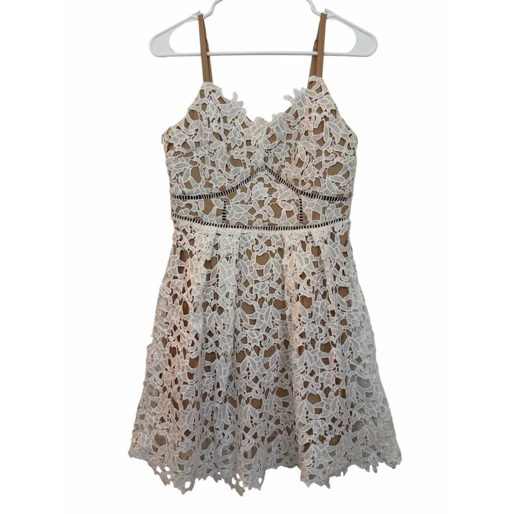 She + Sky White Floral Crochet Lace V Neck Spaghetti Strap Dress S Party Bridal